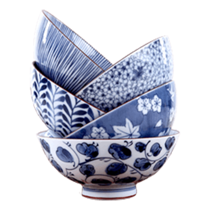 美浓烧（Mino Yaki） 【日本原装进口】美浓烧餐具陶瓷碗日式家用米饭碗餐具套装礼盒 4.5英寸蓝绘5件套