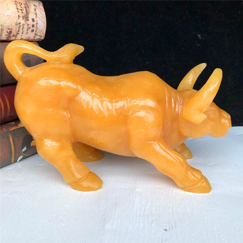 天然玉石牛十二12生肖家居客厅玄关工艺品办公室桌面玉雕动物摆件 黄