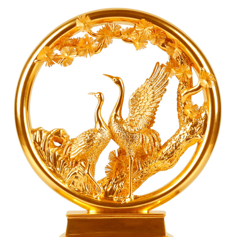 NWTB 金箔松鹤延年摆件老人生日贺寿祝寿六十 八十大寿礼物退休礼物 松鹤延年