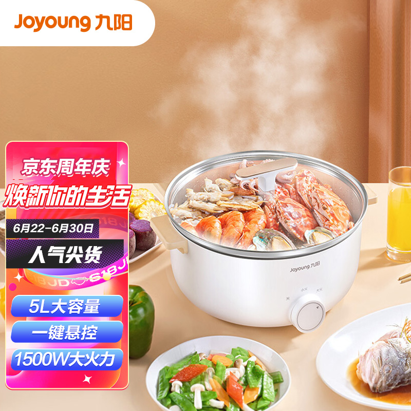 九阳 (Joyoung)电蒸锅 5L大容量电热锅  电炒锅 电煮锅  家用食品级不锈钢电火锅 DZ50F-GZ171