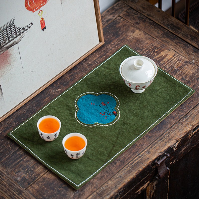 梵途 棉麻干泡茶席隔热茶垫布扎染手缝桌旗茶具道配件汝窑壶盖碗茶