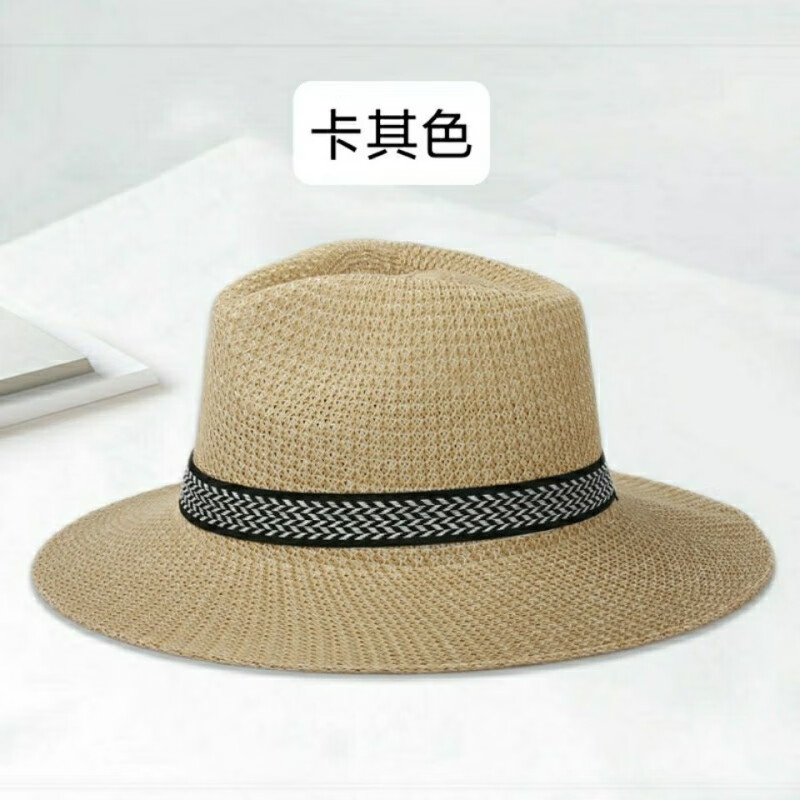 万宏达男式草帽凉帽帽子男士透气遮阳帽太阳帽草编凉帽中老年晒帽夏季 高品质草编卡其色 夏季时尚晒遮阳帽