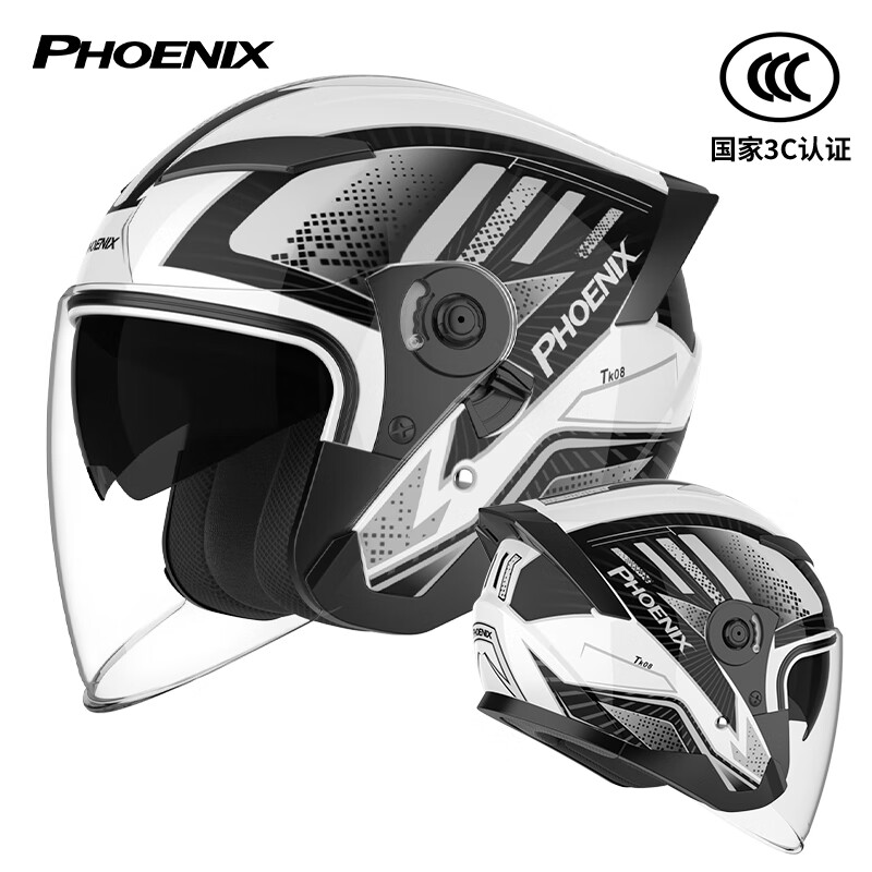 凤凰(phoenix)3c认证电动车摩托车头盔双镜片高达系列tk08黑白 男女四