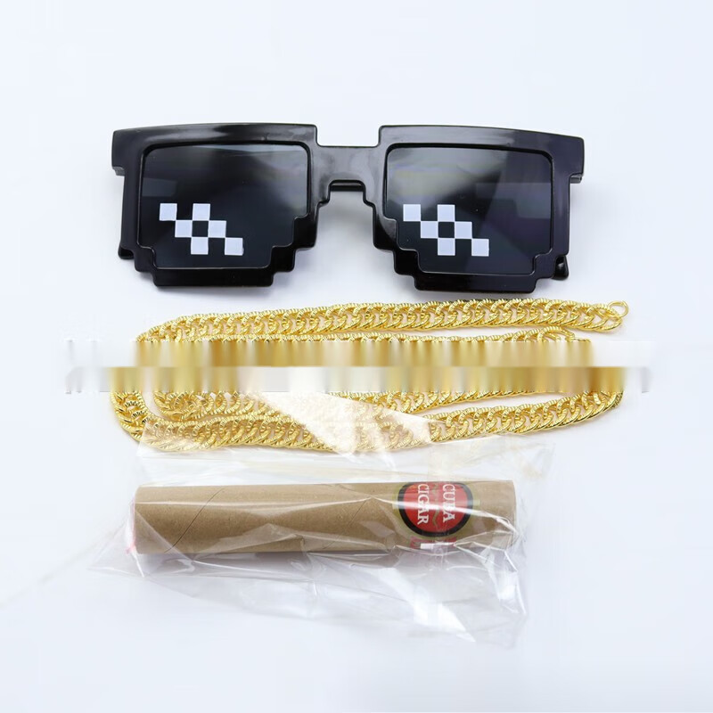 科目三马赛克墨镜眼镜二次元像素恶搞伴郎搞笑蛤蟆眼 眼镜 烟 链子