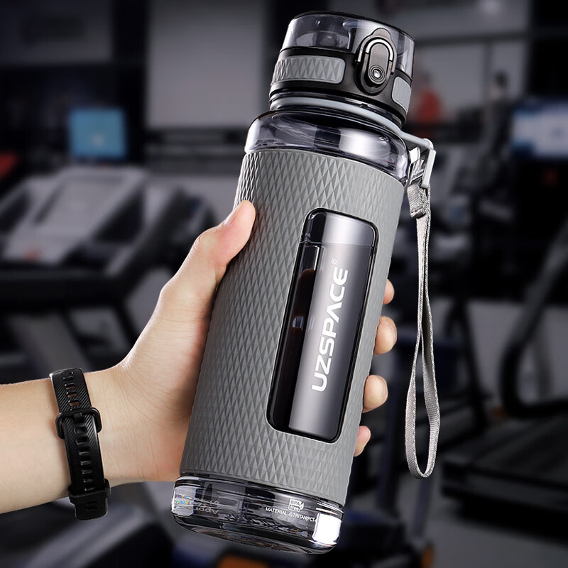 大容量男女小学生防摔塑料水瓶夏季户外水壶健身运动杯子 1100ml 灰色