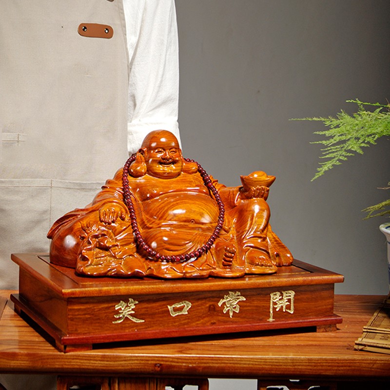 艺永轩木雕弥勒佛摆件 大号实木笑佛办公室办公桌装饰品摆件总经工艺