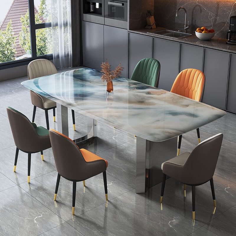 长方形餐桌轻奢超晶石餐桌天然大理石餐桌方桌包邮 蓝精灵桌面单餐桌