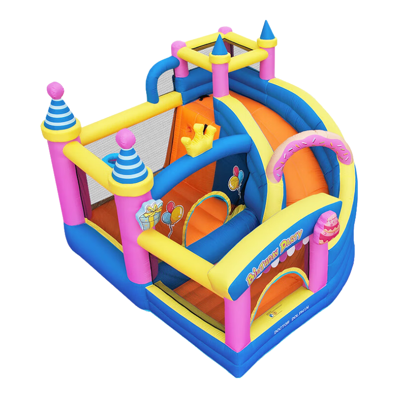 博士豚充氣城堡家用兒童蹦蹦床室內戶外小型游樂園滑梯淘氣堡 72094-生日派對( 雙氣墊款 )