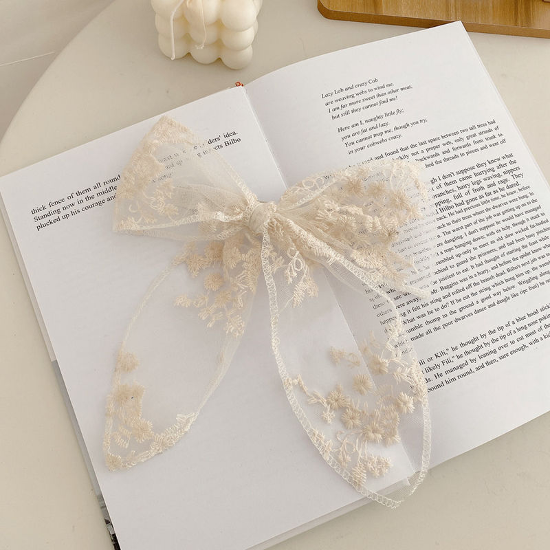 赛魅人蕾丝蝴蝶结发夹发饰仙女森系超仙刺绣鸭嘴夹子女网纱弹簧夹发卡