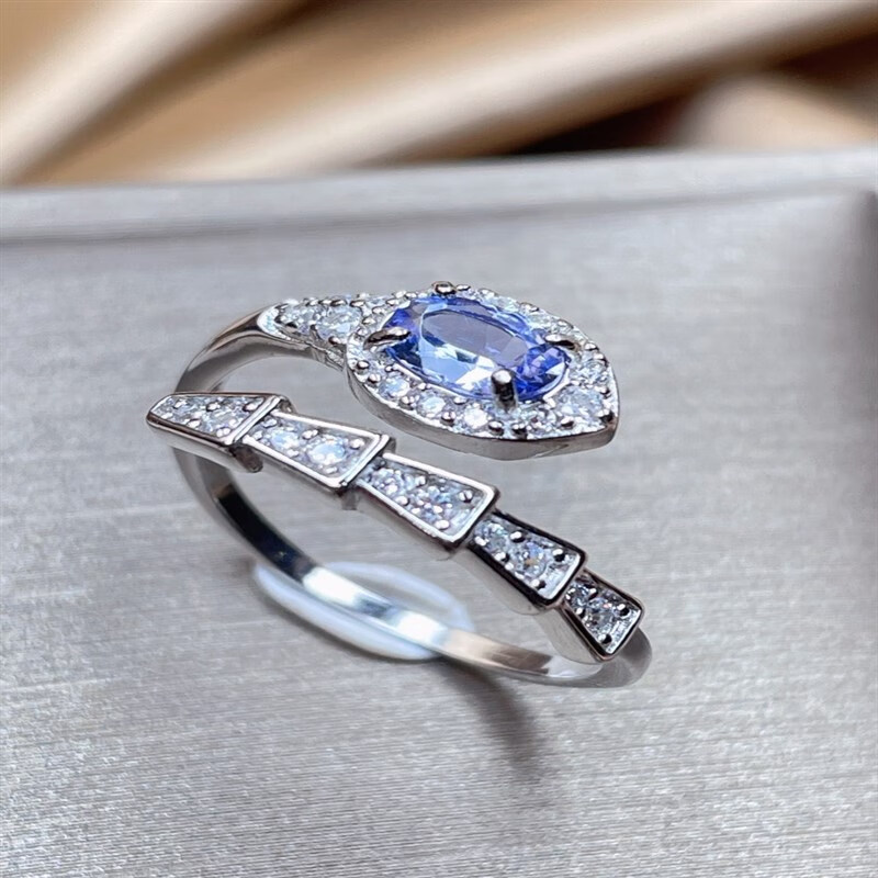 黛丝美坦桑石戒指蛇戒女 蓝色宝石 时尚精致独特 S镶嵌 礼物 坦桑石戒指J207 开口可调节