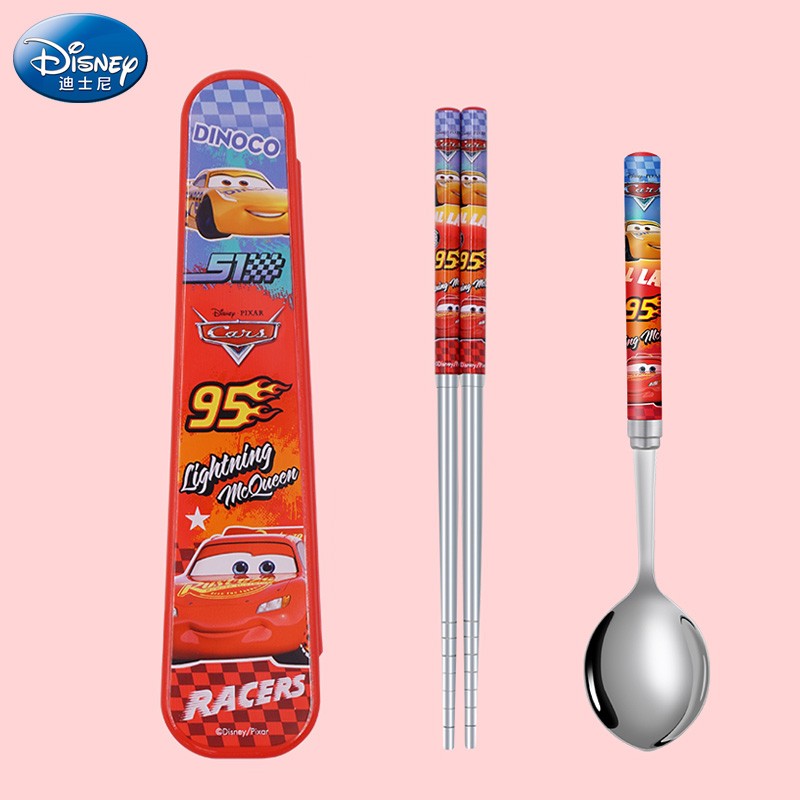 迪士尼（Disney）儿童不锈钢筷勺套盒家用吃饭勺子筷子男孩小学生卡通餐具耐摔套装
