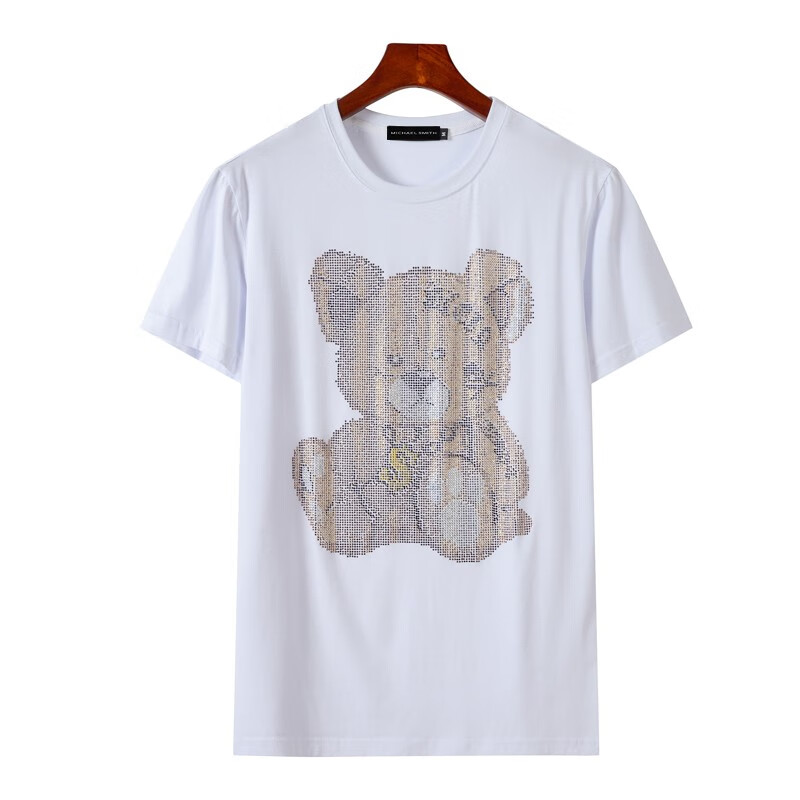 michael smitht恤男 短袖男女新款大码男装半袖烫钻熊图案情侣夏季