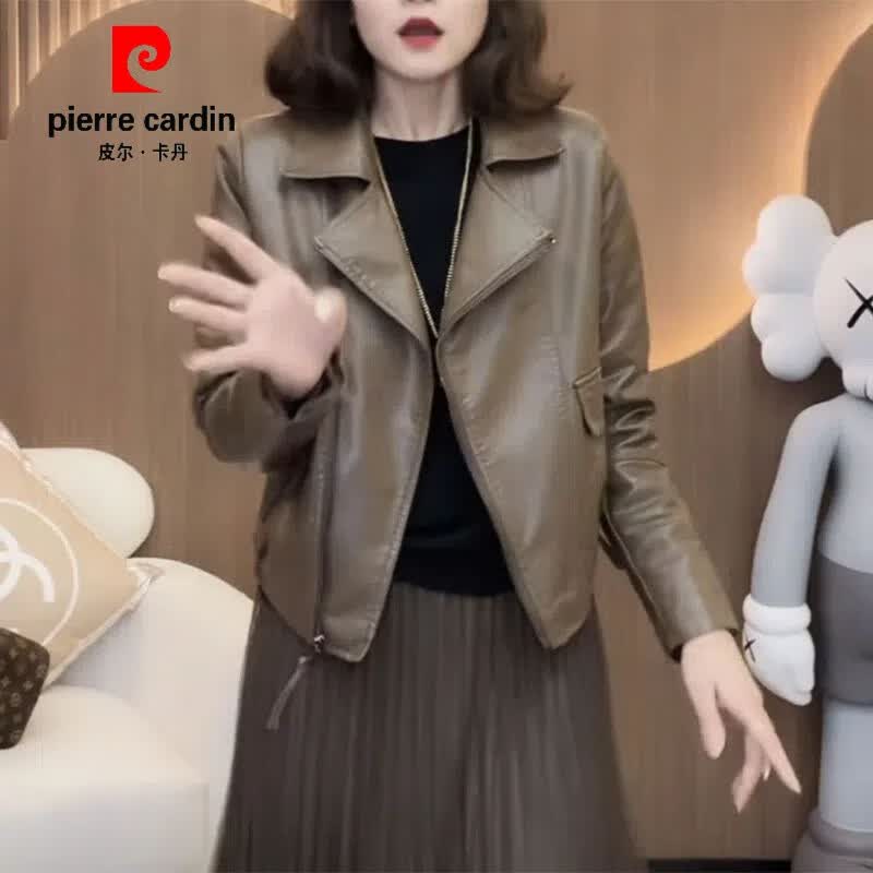 皮尔卡丹（pierre cardin）网红海宁春秋新款皮衣女短款外套女韩版机车翻领修身时尚皮夹克潮 咖色 M 建议80-100斤怎么样,好用不?