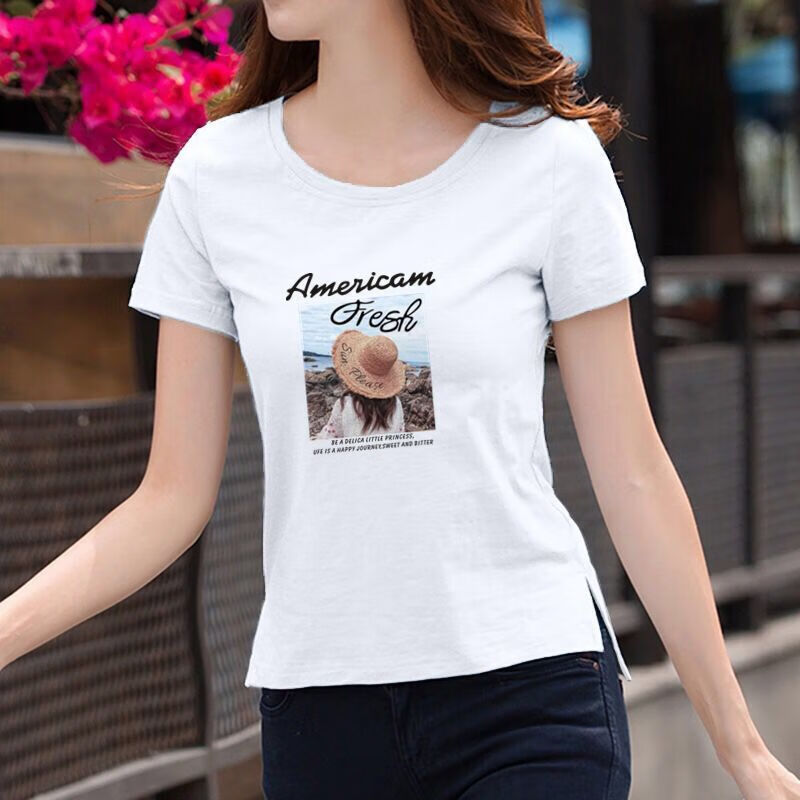 索宛亦(suowanyi)夏天短袖t恤女士圆领上衣休闲韩版修身简约宽松大码