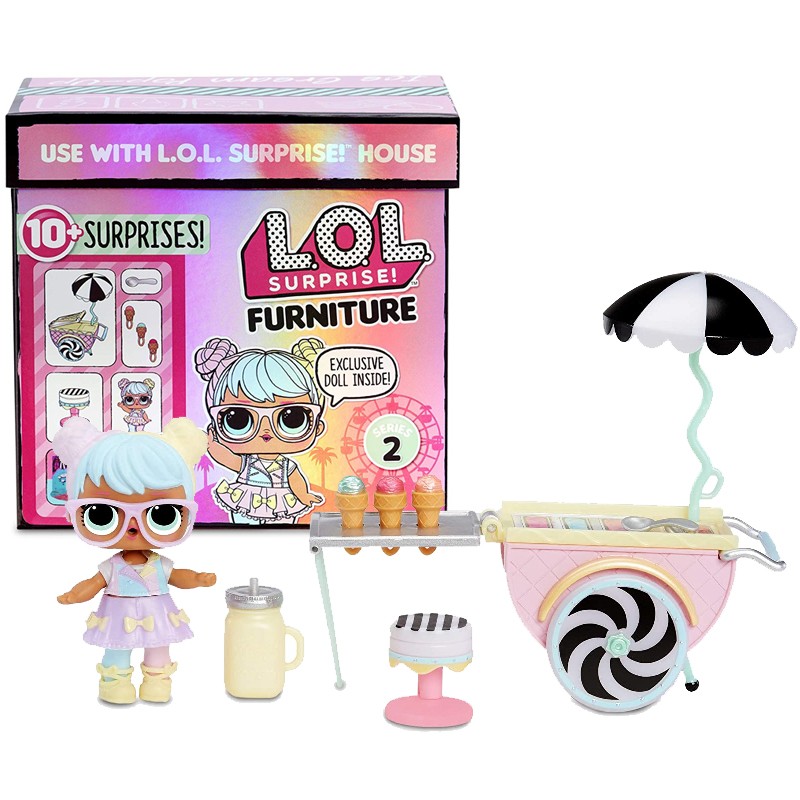L.O.L.SURPRISE! lol惊喜娃娃拆拆球女孩玩具家具场景套装DIY系列过家家儿童礼物 冰淇淋车和时尚娃娃Candylicious-固定款