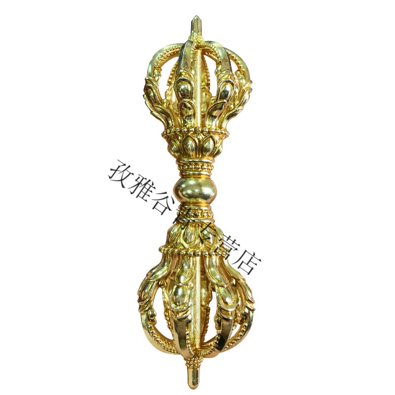 藏传用品密器九股金刚杵 尼泊尔手工纯铜鎏金古铜 金色