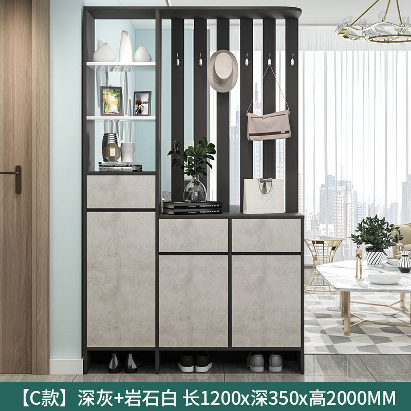 拜凯特【支持定制】屏风入户玄关柜鞋柜一体客厅现代简约隔断柜轻奢家用 【C款】深灰+岩石白 【长1.2米】 组装  框架结构属于什么档次？