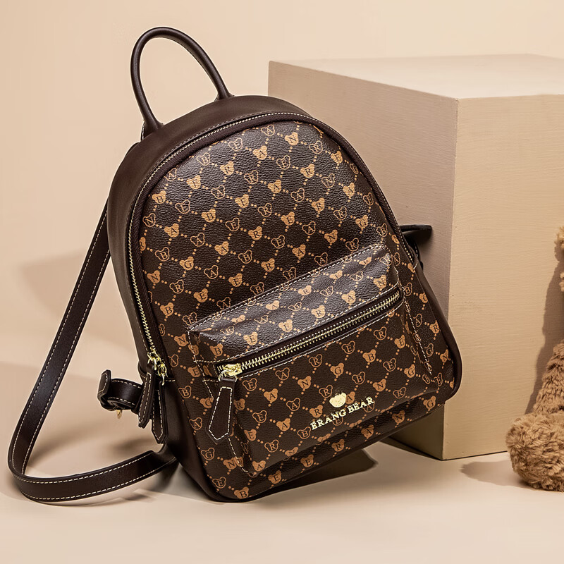 小熊依恋2024年新款双肩包女经典老花短途旅行背包日常百搭大容量通勤