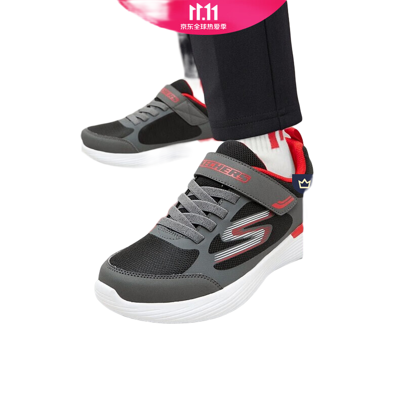 Skechers斯凯奇童鞋体训鞋儿童鞋运动鞋秋冬软底男女童鞋跑步鞋302429L 男童-四季款/黑色/红色/BKRD 36