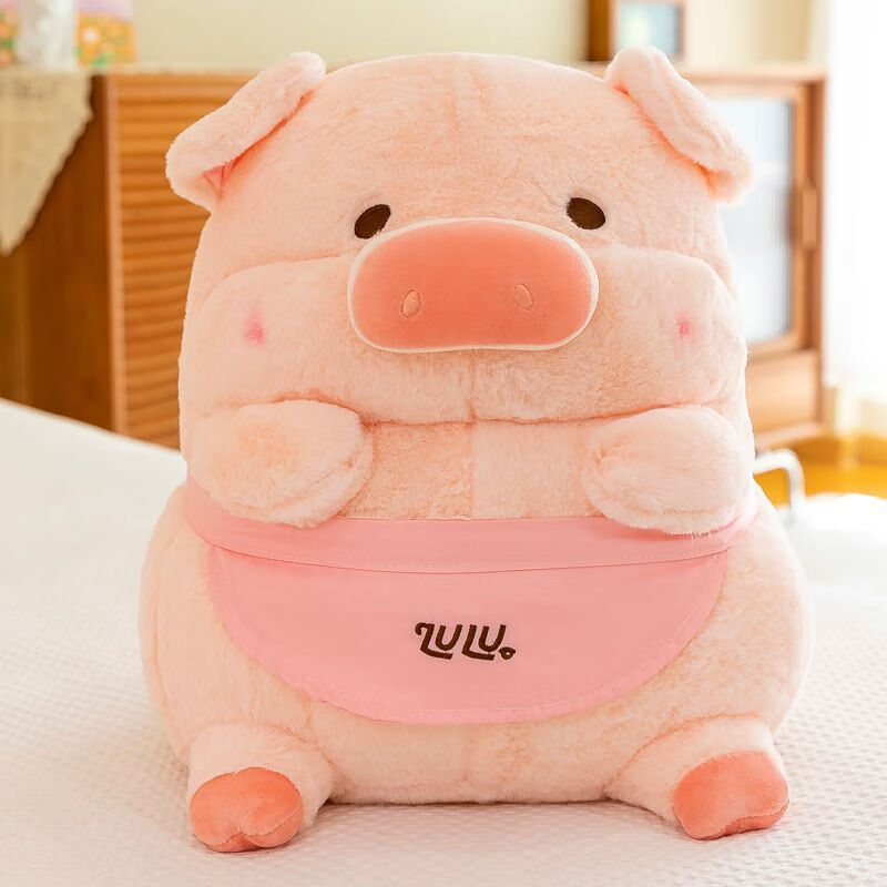 红超软露露猪公仔围兜胖胖猪呆萌翘耳小眼睛凸鼻子猪脸红害羞猪 粉色