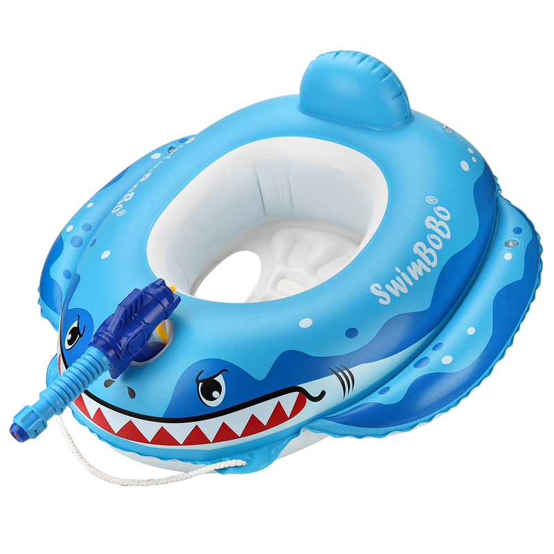 swimbobo嬰兒游泳圈卡通戲水兒童 帶水槍寶寶坐艇游泳坐圈K2006S鯊魚款式