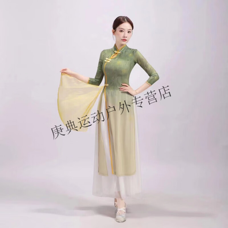 炫逐古典舞蹈服中国风舞蹈弹力旗袍中国舞身韵练功服演出服印花套装 旗袍单上衣 S