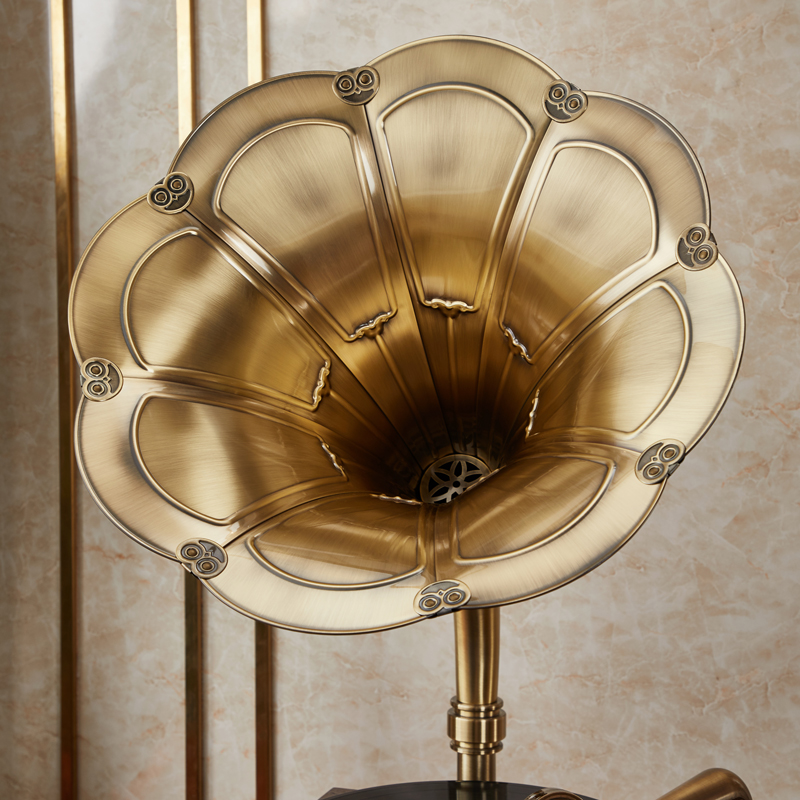 圣利纳(SHENGLINA) 美式实木留声机复古怀旧国民老式唱片机仿古大喇叭音响欧式黑胶唱片机电唱机 【胡桃色】铜喇叭+低音炮