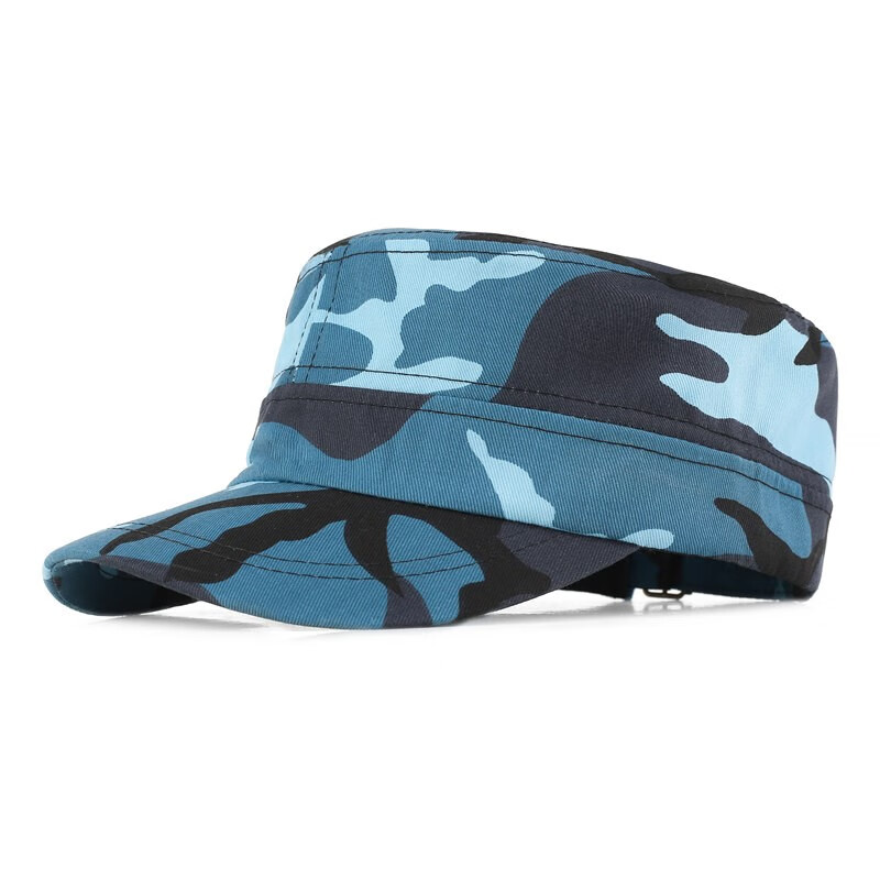 秋冬防晒遮阳户外休闲速干平顶帽韩版鸭舌太阳帽薄 迷彩平顶帽-宝蓝