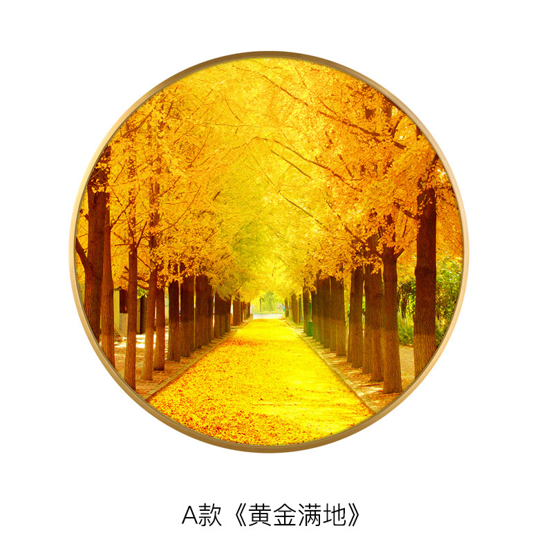 新中式创意圆形黄金满地发财树装饰画客厅玄关走廊挂画餐边柜壁画 a款