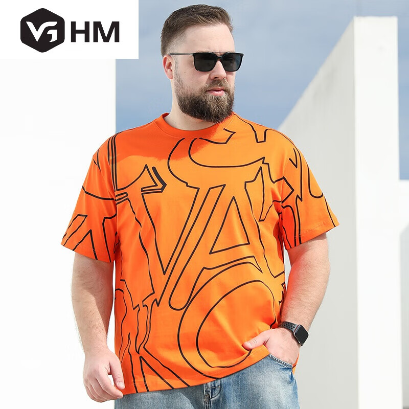 VGHM品牌大码男士圆领加肥加大短袖T恤夏季薄款涂鸦半袖时尚t衫 橙色 2XL使用感如何?