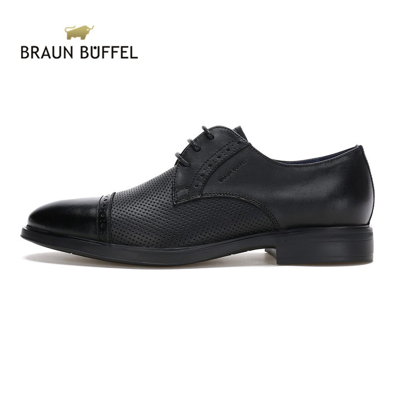 BRAUN BUFFEL/布兰施2021新款男鞋商务正装冲孔鞋真皮透气皮鞋 黑色 41