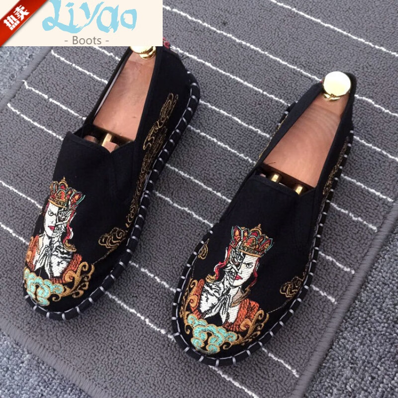 蝌蝌老北京布鞋男刺绣精神小伙帆布鞋休闲情侣潮板鞋子男社会人 唐僧