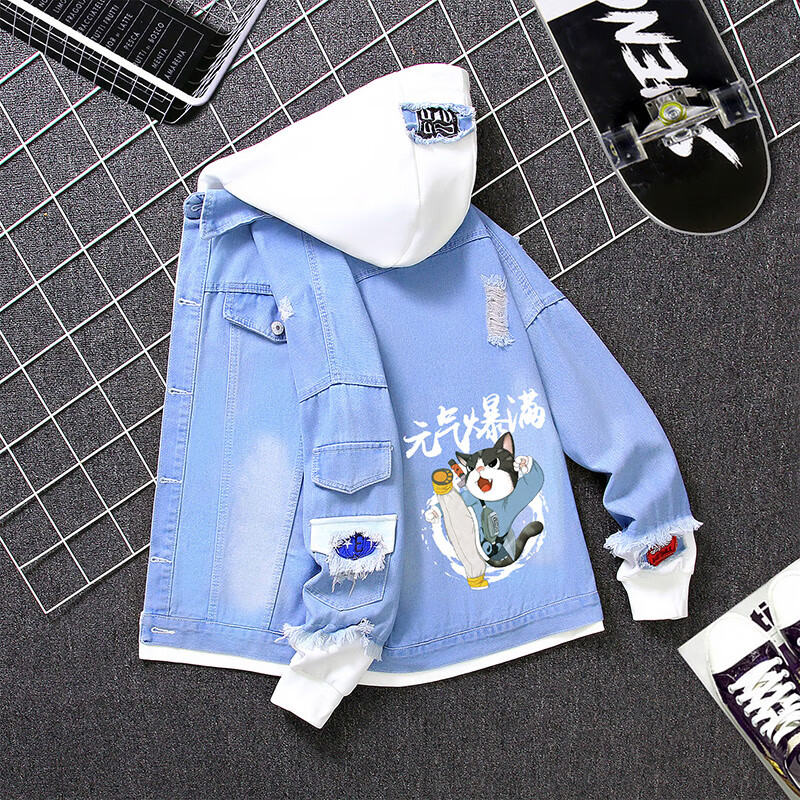 男韩版潮流春秋季夹克青少年连帽宽松休闲学生百搭上衣服 元气满满 m