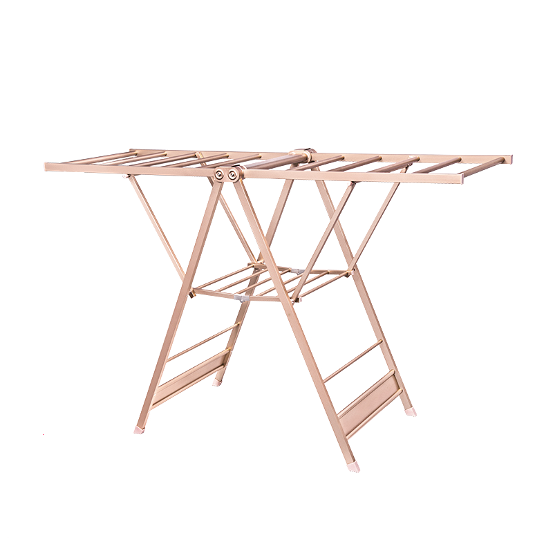 金贵夫人晾衣架落地铝合金折叠翼型晒衣架室内外阳台晾衣杆凉台凉衣架晒被子 香槟金【升级款+10根横杆】
