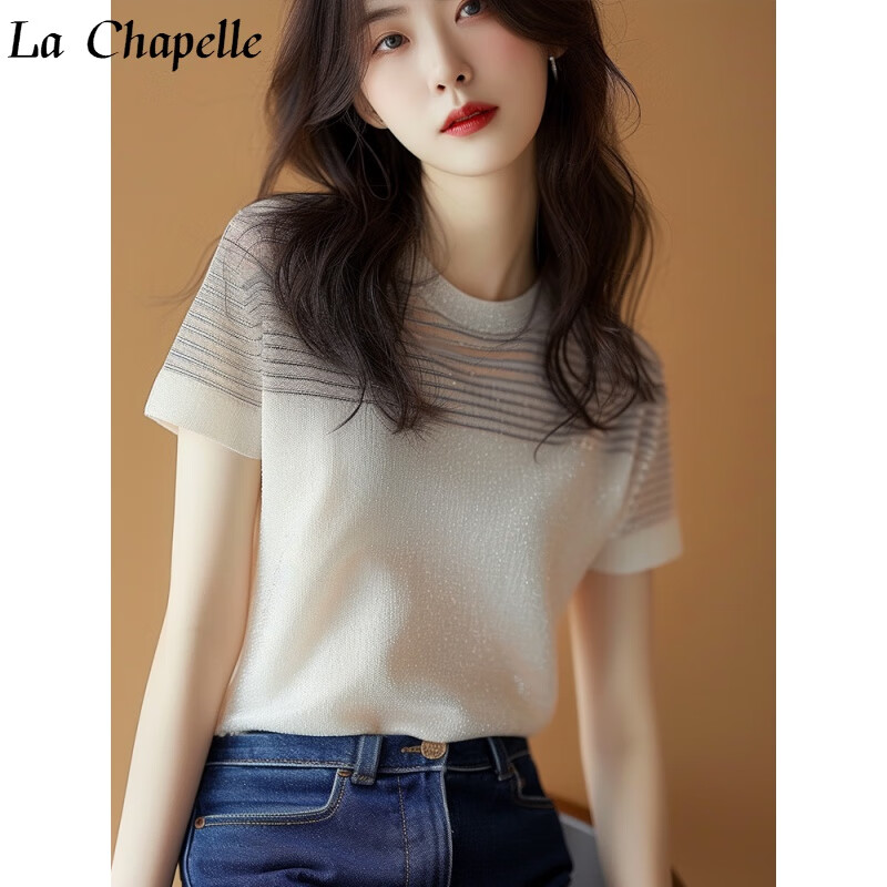 拉夏贝尔（La Chapelle）女装条纹短袖T恤夏季2024新款法式小香风百搭休闲轻奢小个子上衣 图片色 均码