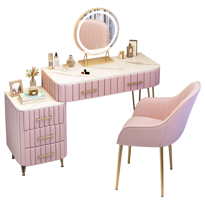 木匠印记梳妆台轻奢卧室简约现代北欧化妆桌收纳一体高档网红ins化妆台子 橡皮粉 80cm