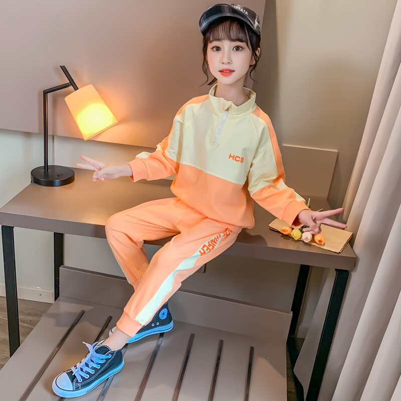 川孩女童春款运动套装2021新款韩版儿童洋气休闲女中大童时髦网红套装