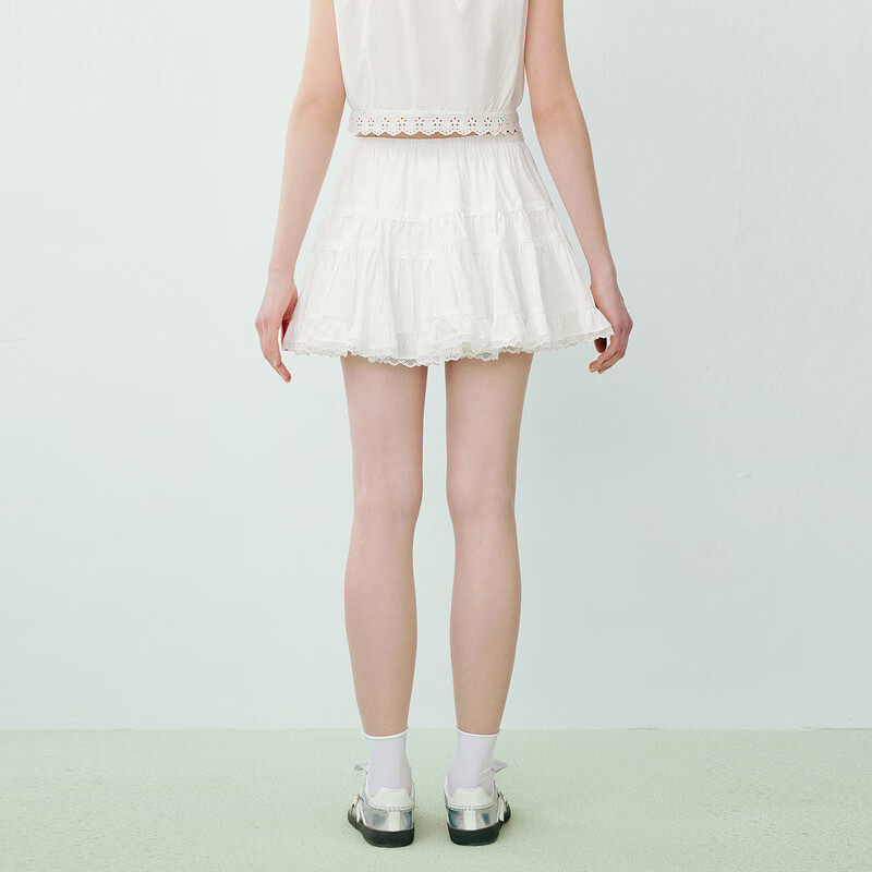 乐町公主蓬蓬短裙24年夏季新款多层下摆蕾丝半身裙俏皮甜美小A裙 白色（现货） M