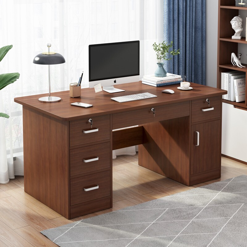 耐家（Naijia）办公电脑桌简约现代电脑桌台式桌家用书桌办公室桌子学习写字桌 【五抽屉一柜】深胡桃色120cm