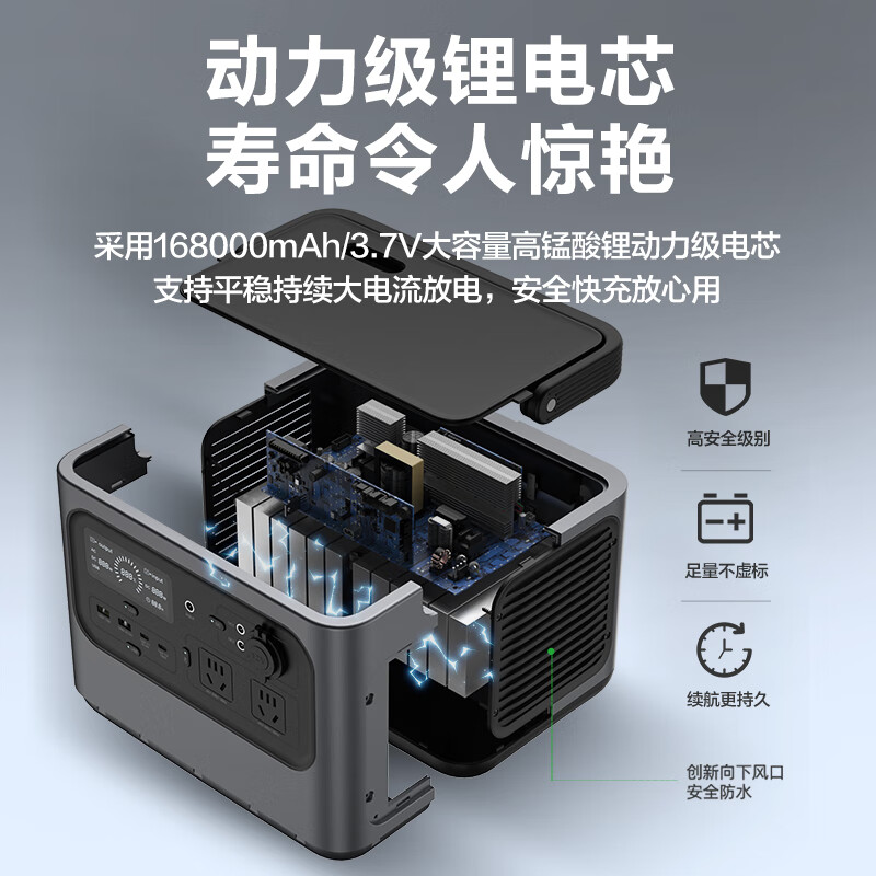 品胜【国乒推荐】户外电源快充600W大功率220V移动储能电源621Wh大容量笔记本自驾露营停电备用电池