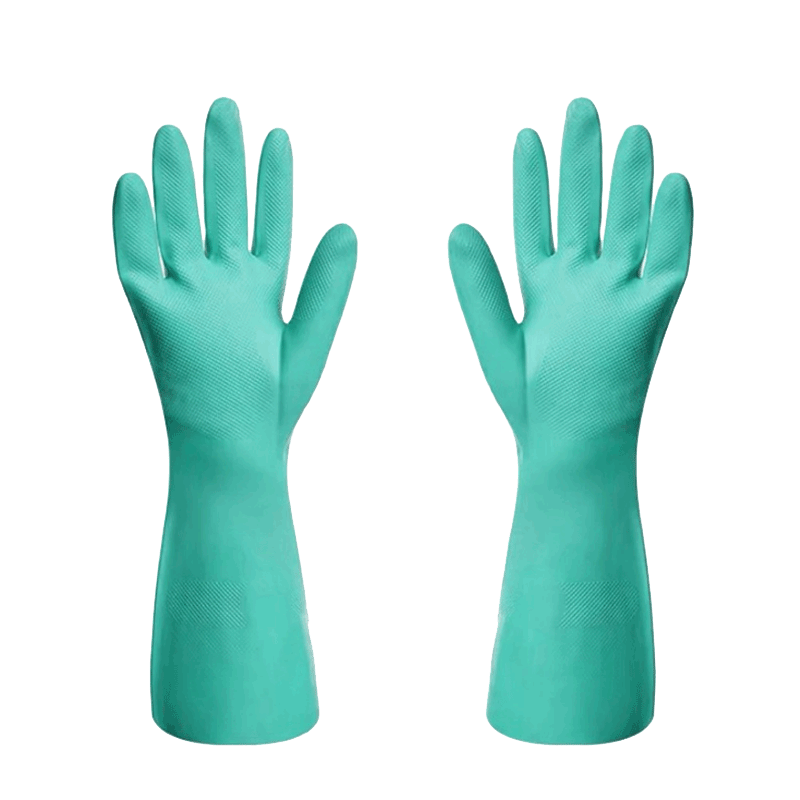 拍2件 FOOJO/富居丁腈橡胶绒里防化手套工业劳保防滑耐油耐酸碱清洁手套 蓝色一双