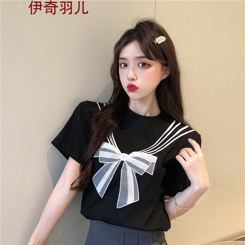 宽松夏装新款春装夏季t恤女新品夏季女装上衣打底衫衣服条纹学生韩版