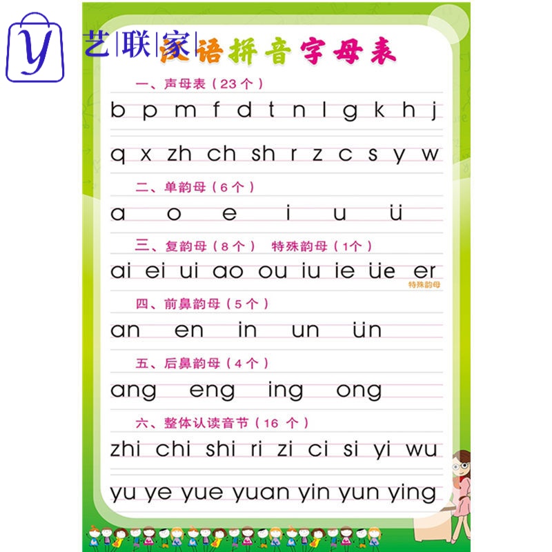 艺联家汉语拼音字母表挂图全套一年级声母韵母表墙贴