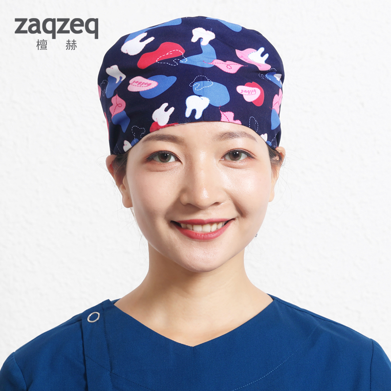 (zaqzeq)吸汗手术室帽子家用防油烟包头圆帽美容院印花工作帽男医生帽