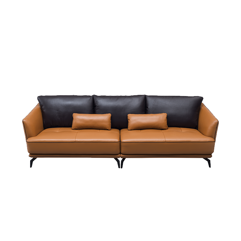 慕思皮艺沙发 艾慕意式极简客厅家具海绵乳胶填充皮沙发 橙咖色 四人位