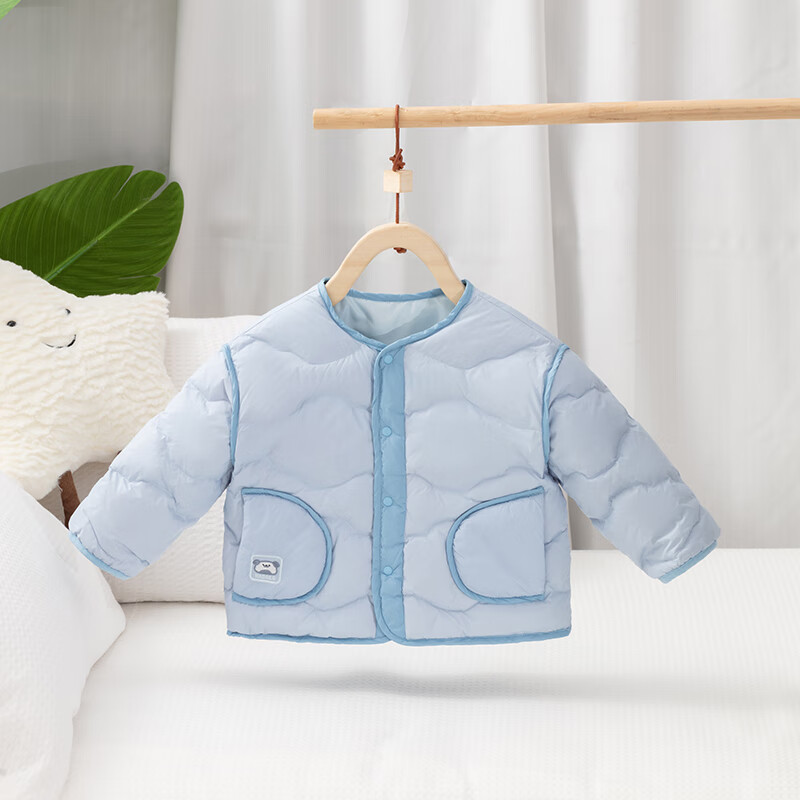 欢喜小熊 儿童羽绒服外套宝宝冬季外出保暖上衣加厚冬款衣服冬装童装 天空蓝 120 cm [充绒量：55g]