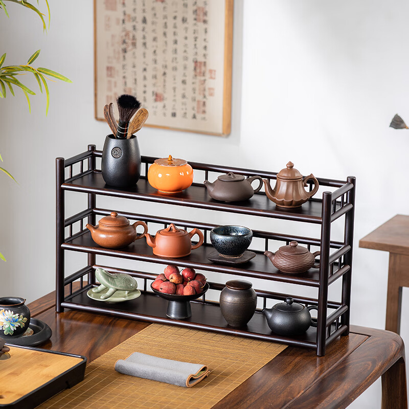 松廊竹居桌面茶具配件置物架子紫砂壶展示架摆放小型桌面收纳架茶室