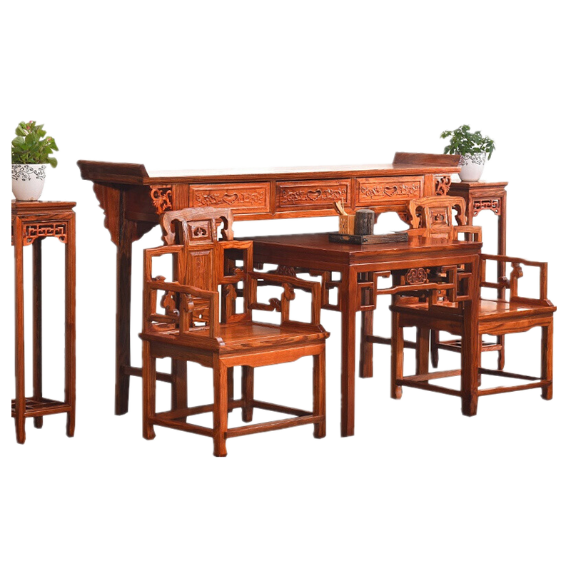 新中式佛堂翘头条案仿古农村中堂六件套榆木中式条案供桌条几八仙桌太师椅四件套 中堂12件套(配太师椅) 整装