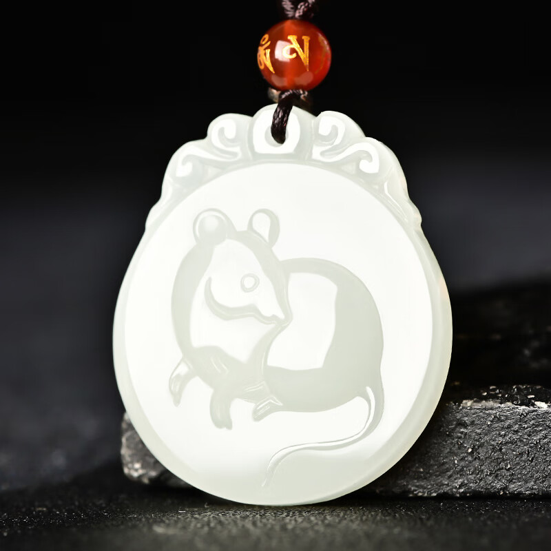 靳钰杨  和田玉生肖吊坠男女款项链十二生肖玉坠双面精雕玉石挂件属相