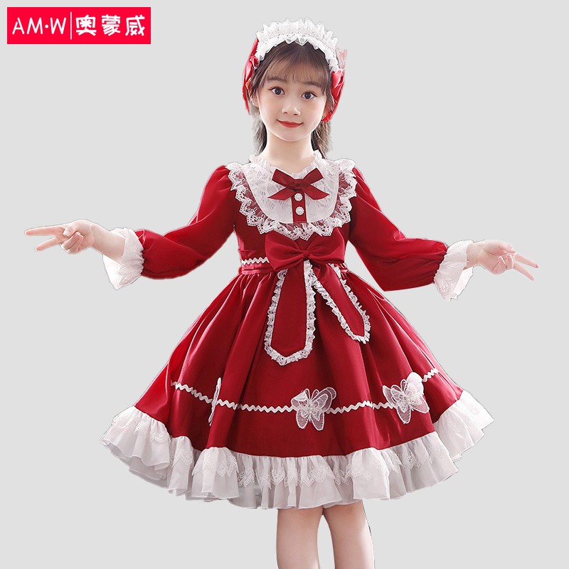 奥蒙威 童装女孩洛丽塔女童公主裙春秋季儿童lolita泡泡袖萝莉连衣裙 AMW-DF18红色长袖160怎么看?